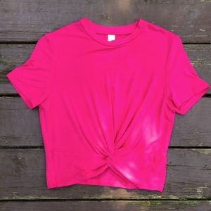 Basic Hot Pink Twisted-Front Tee
